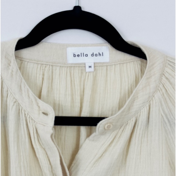 Bella Dahl Long Sleeve Shirred Raglan Button Up Shirt Ivory Grey Medium - Picture 6 of 10